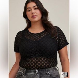 Torrid Sheer Geometrical Crew Neck Tee - Mesh Black